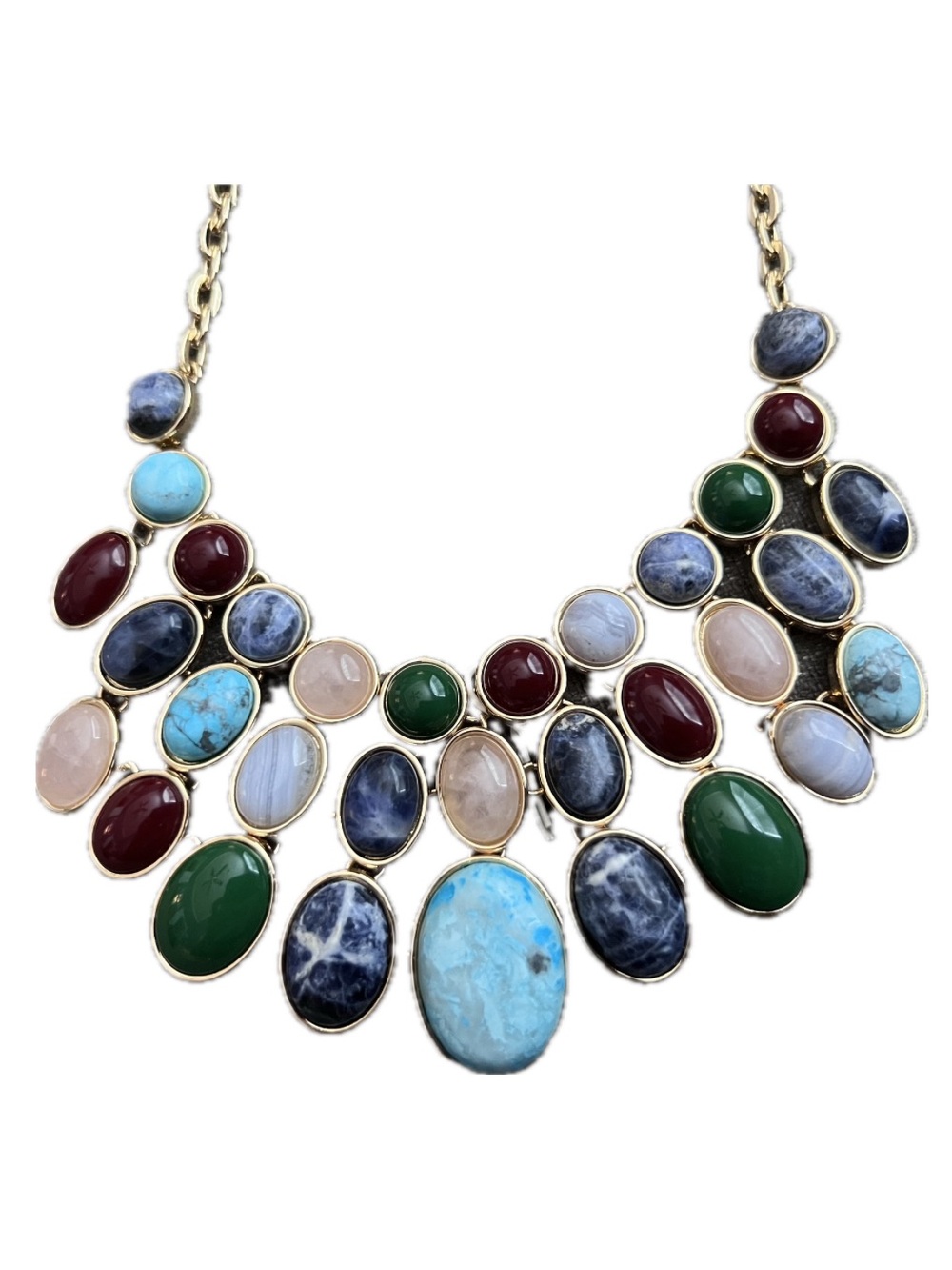Talbots Multicolor Stone Bib Necklace with Gold-Tone Setting